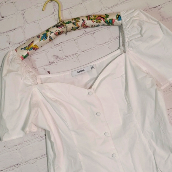 🆕️NWT JustFab White Babydoll Button Front Plunge Top Tee Shirt Womens Size L - Picture 6 of 17